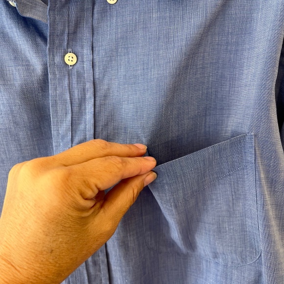 Brooks Brothers Basics Sz 16.5 - 35 Blue Button Down Dress Shirt Chest Pocket - Picture 4 of 7